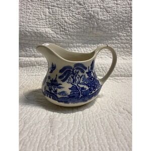 Old Willow Pattern Creamer Pitcher Blue White English Ironstone Tableware